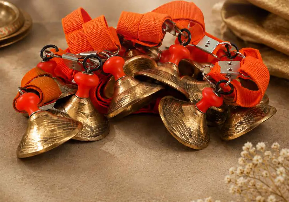 Handmade bronze Kansa taal with saffron straps